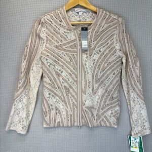 NWT Alexandra Rosati Lace Coat Textured Stretch Beige Jacket Women Sz 6 Vintage